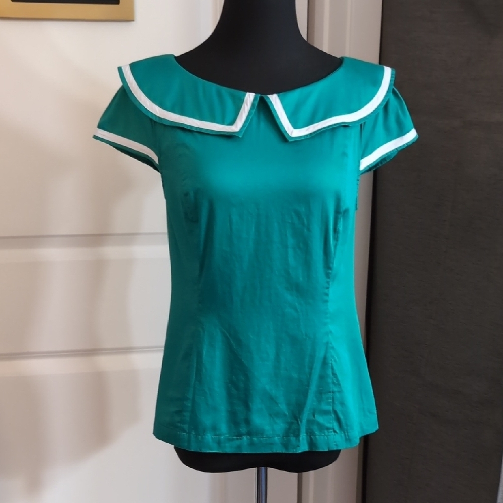 ModCloth Aye Aye on the Prize Emerald Green Sailor Top With Buttons NWOT - Picture 3 of 9